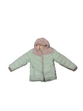 Eddie Bauer Girls Kids L (12/14) Mint Green & Grey Fleece Lined Hooded Puffer Ja
